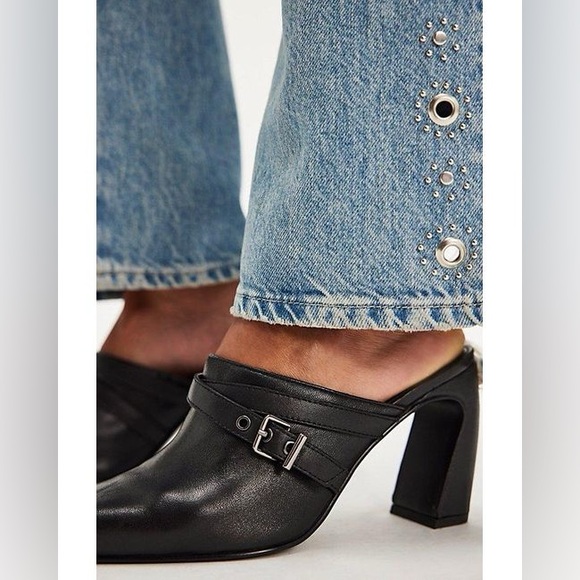 Free People Shoes - New Free People Black Leather Date Night Heeled Mules Shoes sz 8.5